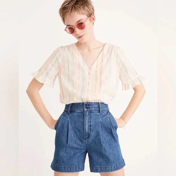 MADEWELL NWOT Rainbow Stripe Village‎ Ruffle Sleeve Shirt - Picture 1 of 11